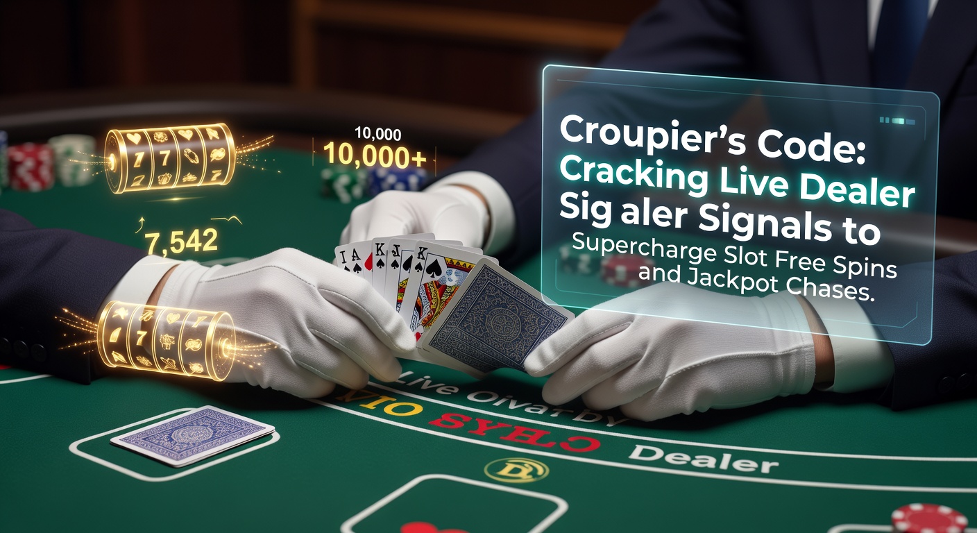 Live-Dealer am Tisch mit Slot-Maschinen im Hintergrund, die Spannung der Signale andeuten