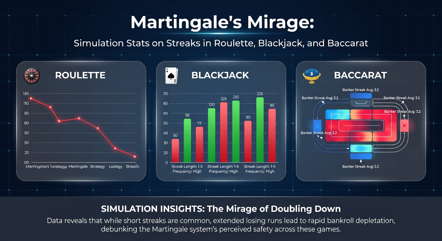 Grafik einer Roulette-Tafel mit Markierungen für Martingale-Wetten und Verluststreaks, die die Strategieillusion aufzeigen