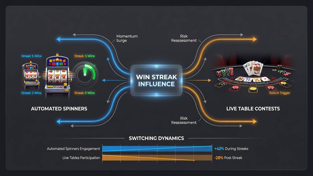 Diagramme zu Wechselraten zwischen Walzen und Live-Tischen nach Gewinnsträhnen